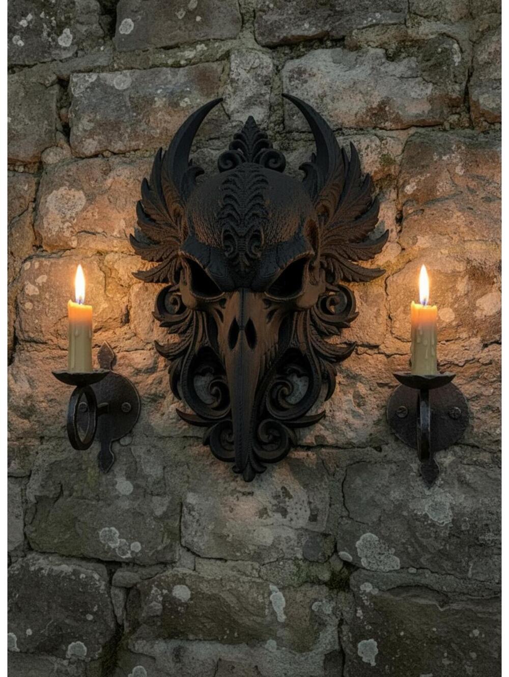 Medieval Raven Wall Mask - Gothic Raven Hanging Art - Spooky Halloween Decor